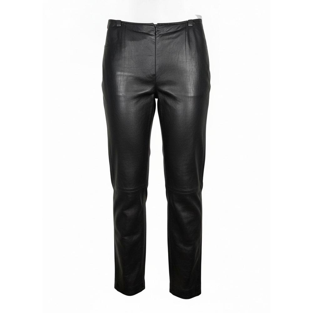 VS2 Sz 6 Genuine Black Leather Straight Leg High-Rise Classic Trousers Pants Vtg